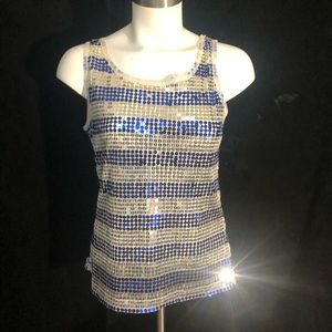 American Rag Sequin Tank Bling Bold Club Medium Blue Silver
